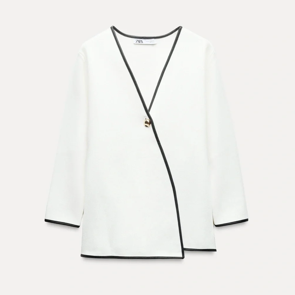 Zara NWT white knit crossover cardigan sweater blazer 4192/105 - Picture 6 of 9